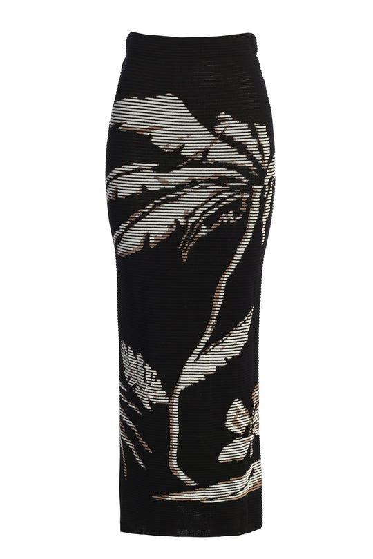 Black/Beige Tropic Dreams Palm Print Skirt