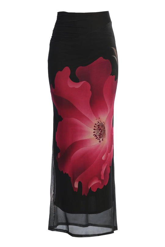 Black Floral Blooming Dawn Maxi Skirt