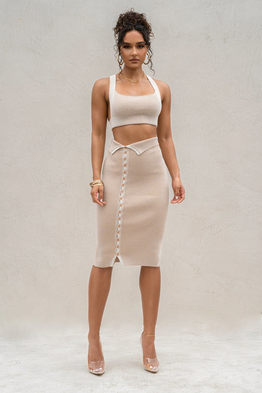 Taupe/White Over The Top Skirt