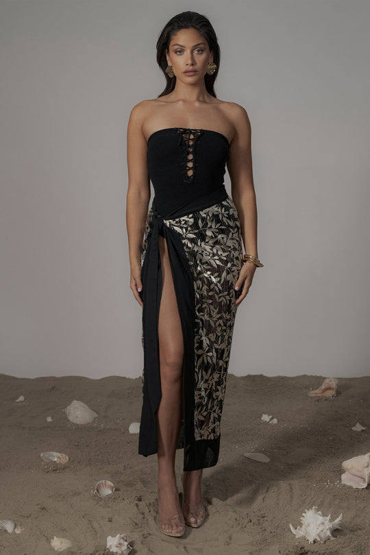 Black Positano Printed Sarong Skirt