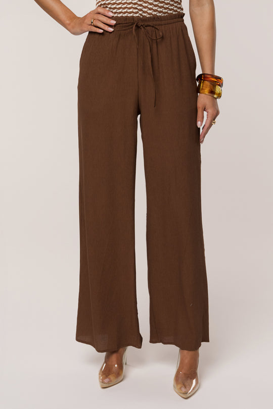 Brown Easy Fit Drawstring Pants