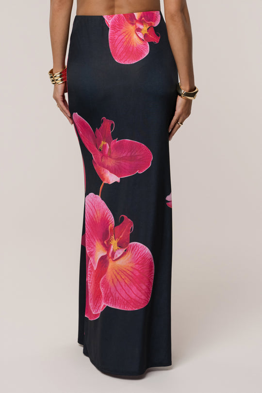 Black Floral Radiance Maxi Skirt