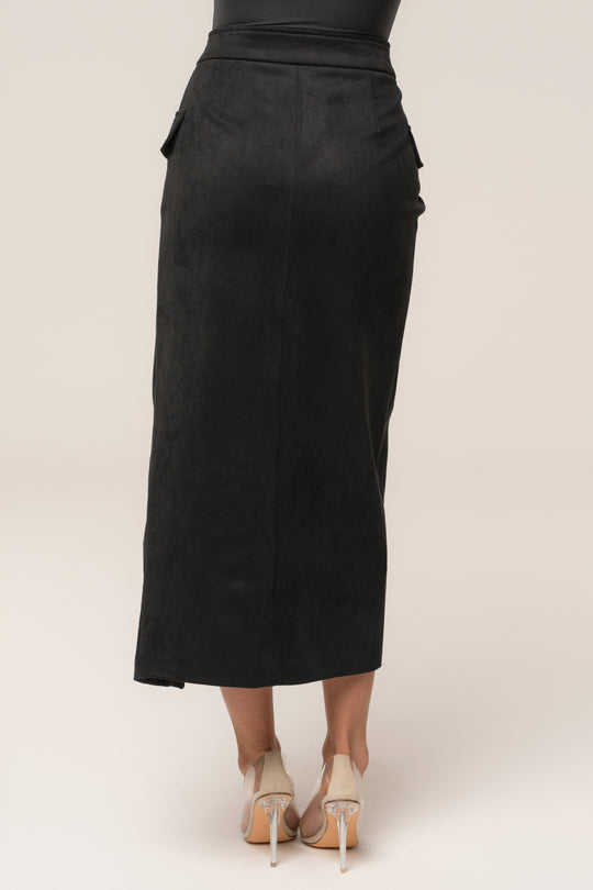 Black Audrey Suede Midi Skirt