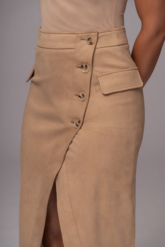 Beige Audrey Suede Midi Skirt