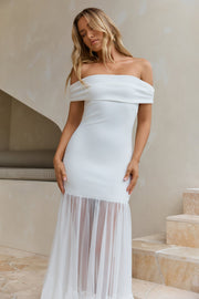 Delicate Days Off Shoulder Maxi Dress White