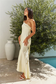 Champagne Chat One Shoulder Maxi Dress Yellow