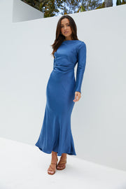 The Forget Me Not Satin Midi Dress Navy