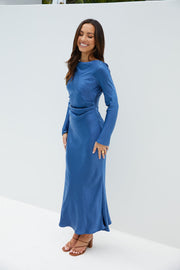 The Forget Me Not Satin Midi Dress Navy