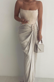 Natural Noelia Linen Slit Skirt