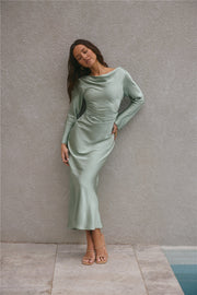 Forget Me Not Satin Maxi Dress Sage