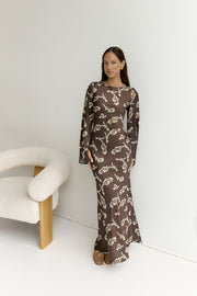 Angeline Long Sleeved Maxi Dress Brown