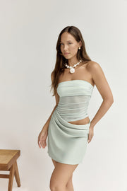 Call Me Darling Strapless Mesh Mini Dress Sage