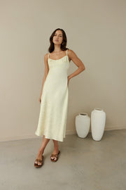 Kaiya Jacquard Satin Midi Dress Yellow