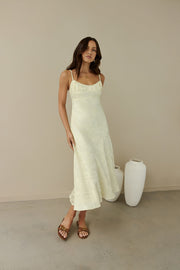 Kaiya Jacquard Satin Midi Dress Yellow