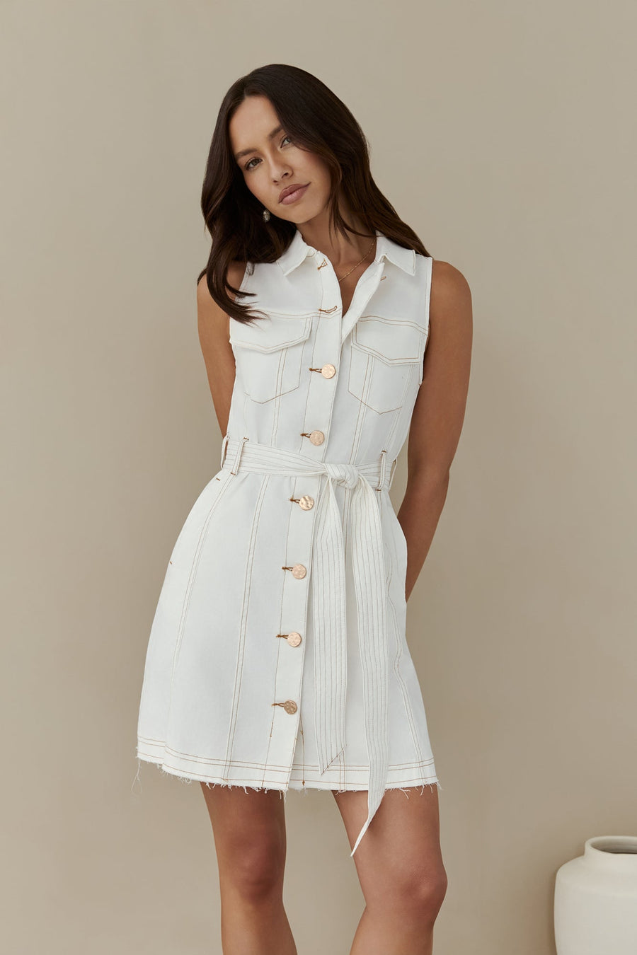 Off Duty Explorer Denim Mini Dress White