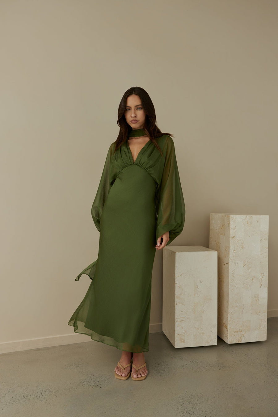 Our Nostalgia Long Sleeve Maxi Dress Green