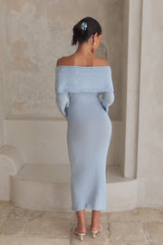 Cabana Crush Off Shoulder Knit Midi Dress Blue