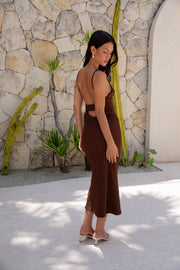 Subtle Sculpt Ribbed Midi Dress Chocolate