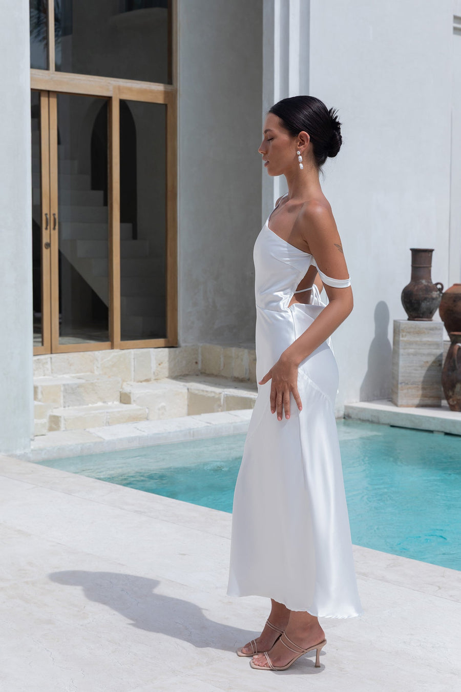 Angelica Satin Maxi Dress White