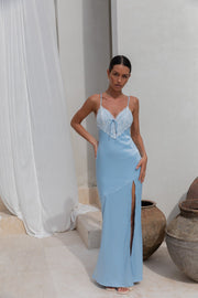 Lost In Love Satin Slip Maxi Dress Blue