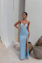 Lost In Love Satin Slip Maxi Dress Blue
