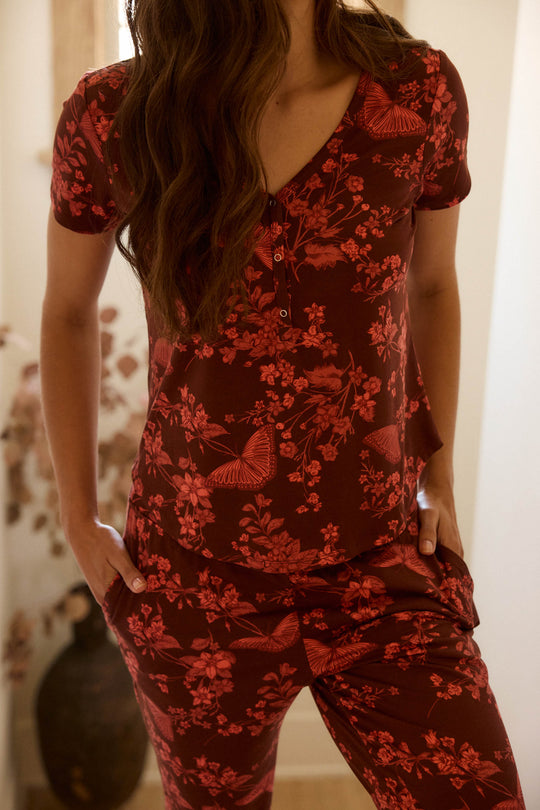 Nadia Cloud Jersey PJ Set in Botanical
