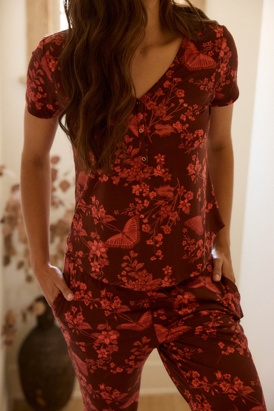 Nadia Cloud Jersey PJ Set in Botanical