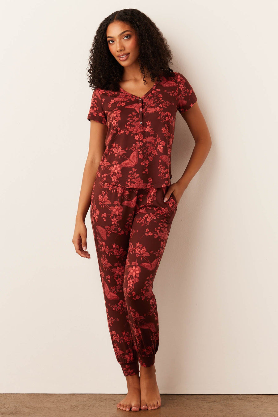 Nadia Cloud Jersey PJ Set in Botanical