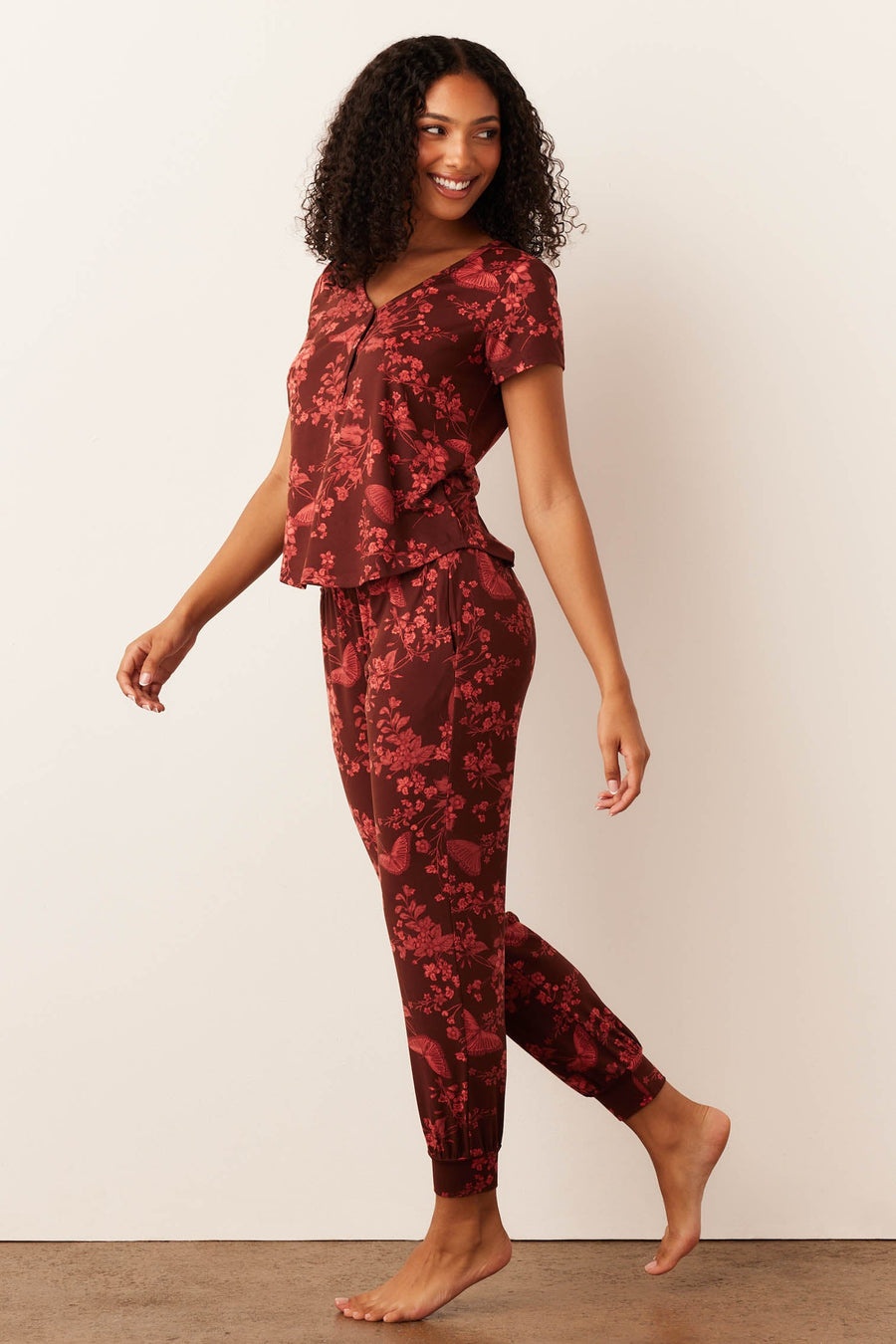 Nadia Cloud Jersey PJ Set in Botanical