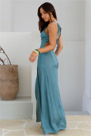 Soiree Style Satin Maxi Dress Sage