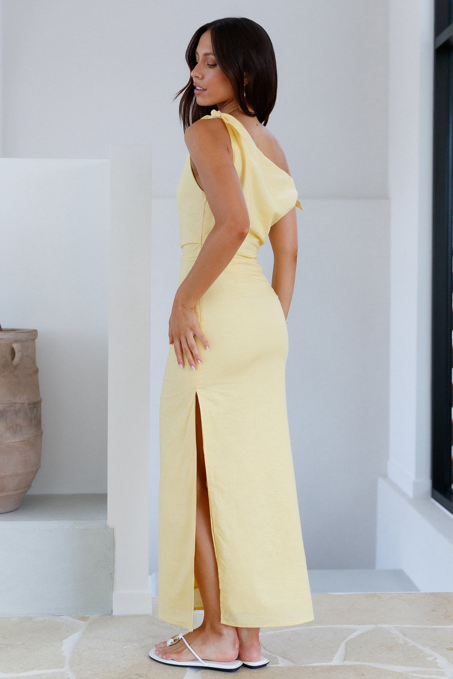 Arctic Allure Linen Maxi Dress Lemon