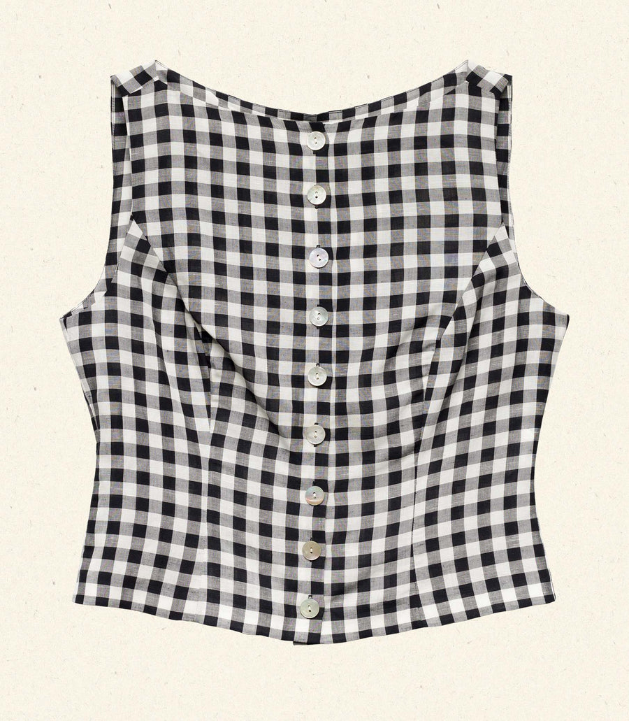 HAYDEN TOP -- BLACK MARILYN GINGHAM