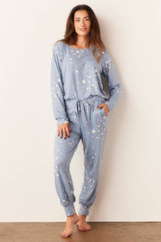 Shari Cloud Jersey PJ Set in Light Blue Stars