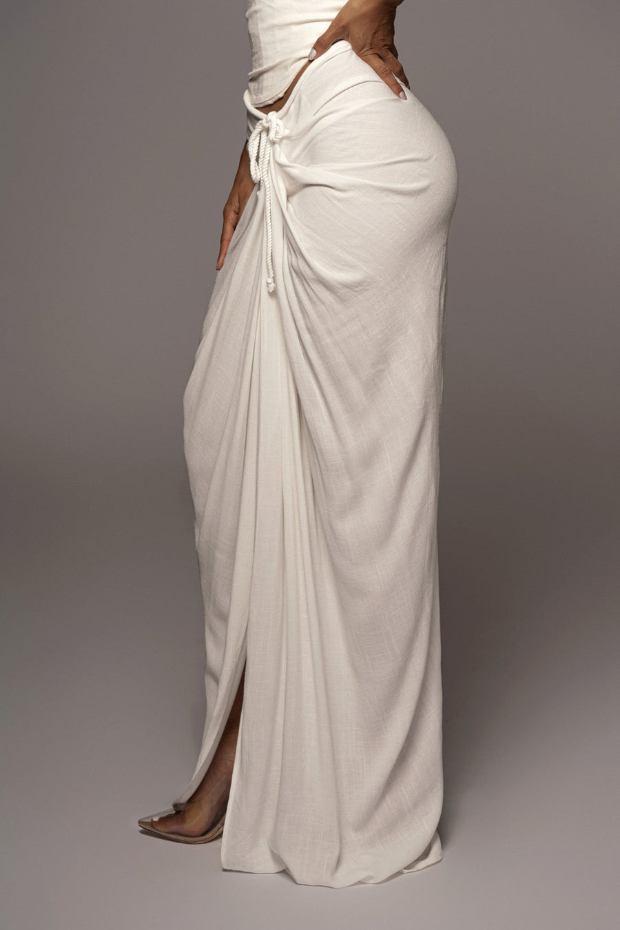 White Noelia Linen Slit Skirt