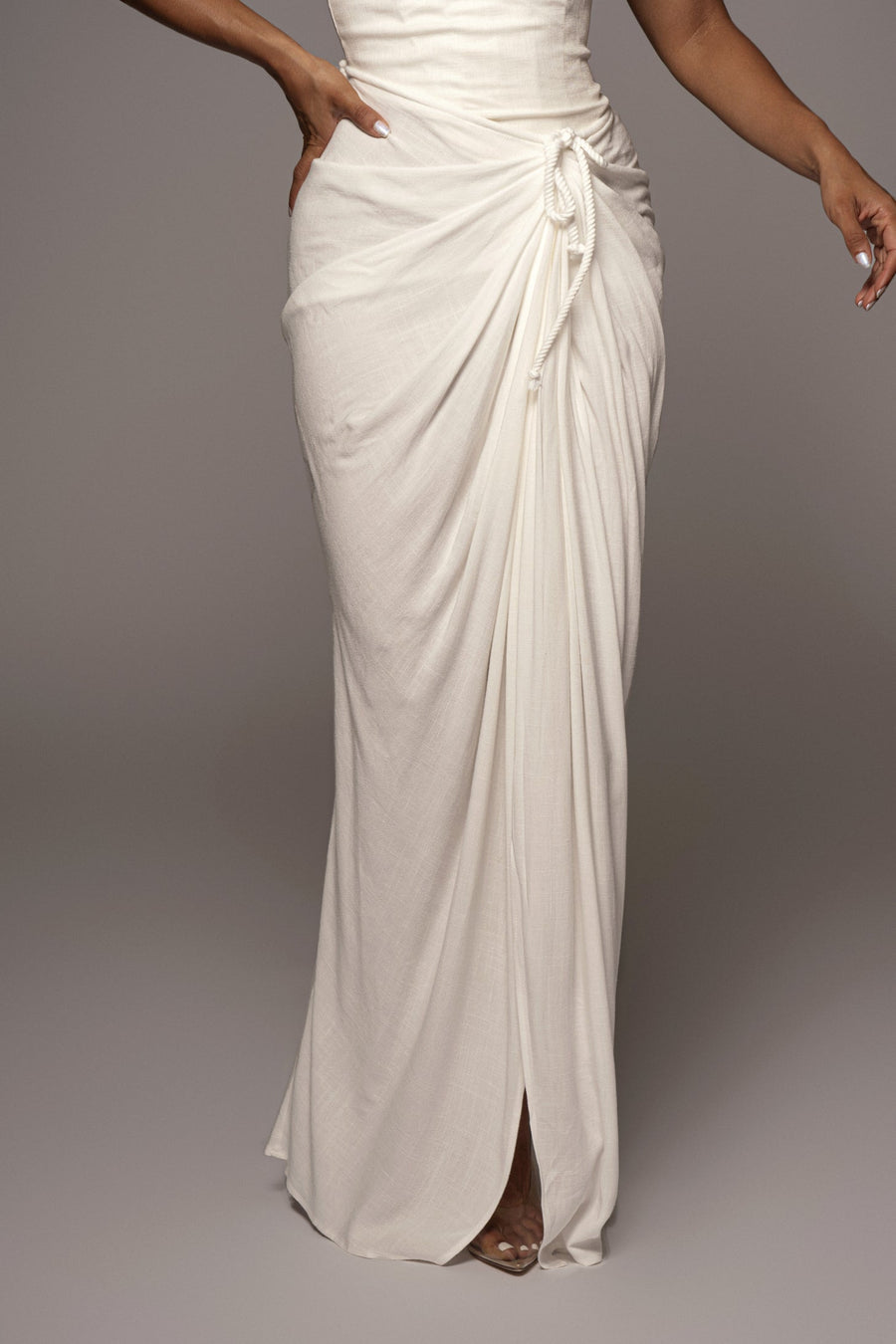 White Noelia Linen Slit Skirt