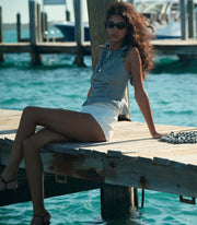 LIRIEL TOP -- NAVY VALENCIA GINGHAM
