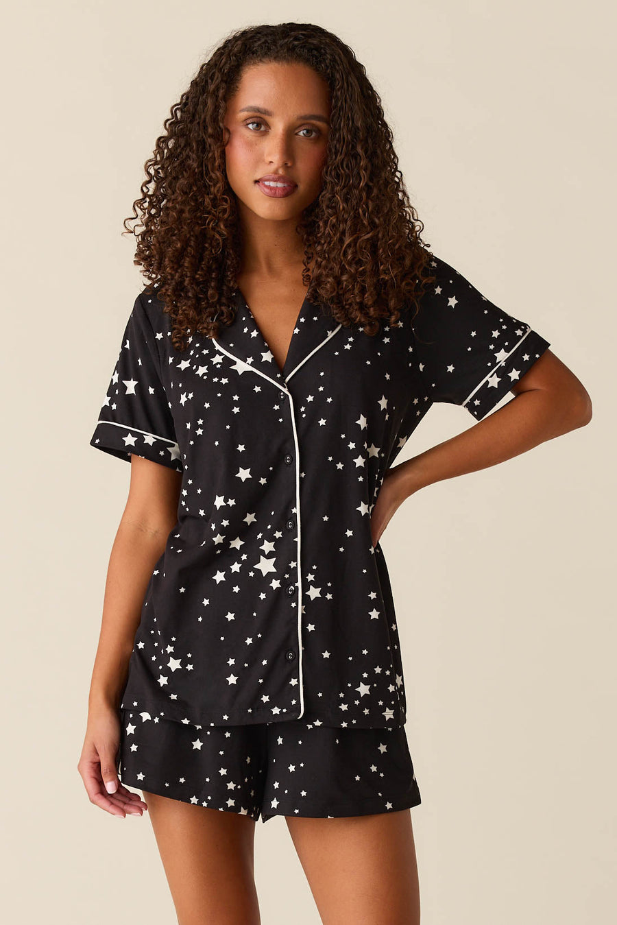 Maren Cloud Jersey PJ Set in Black Stars
