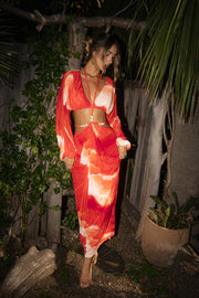 PRE-ORDER Sunset Red Hera Draped Maxi Skirt