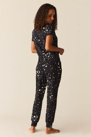 Nadia Cloud Jersey PJ Set in Black Stars