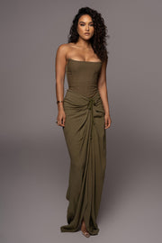 Olive Noelia Linen Slit Skirt