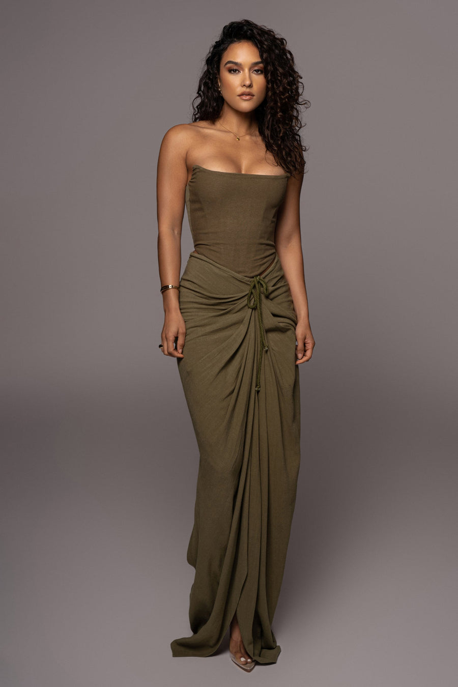 Olive Noelia Linen Slit Skirt