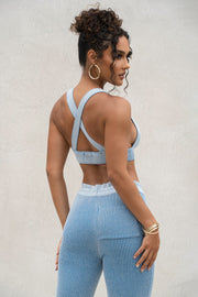 Denim/White Faya Ribbed Pants