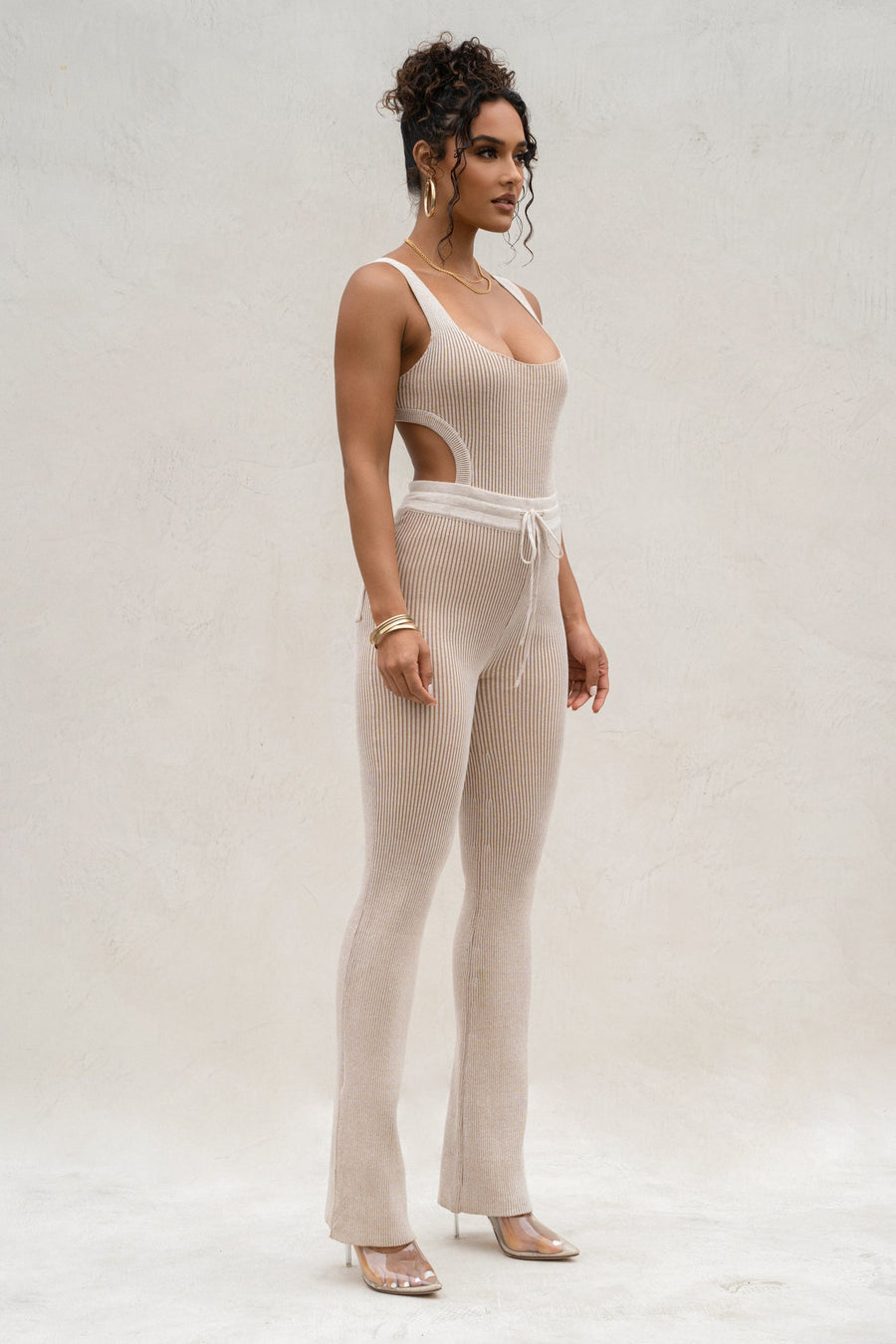 Taupe/White Faya Ribbed Pants