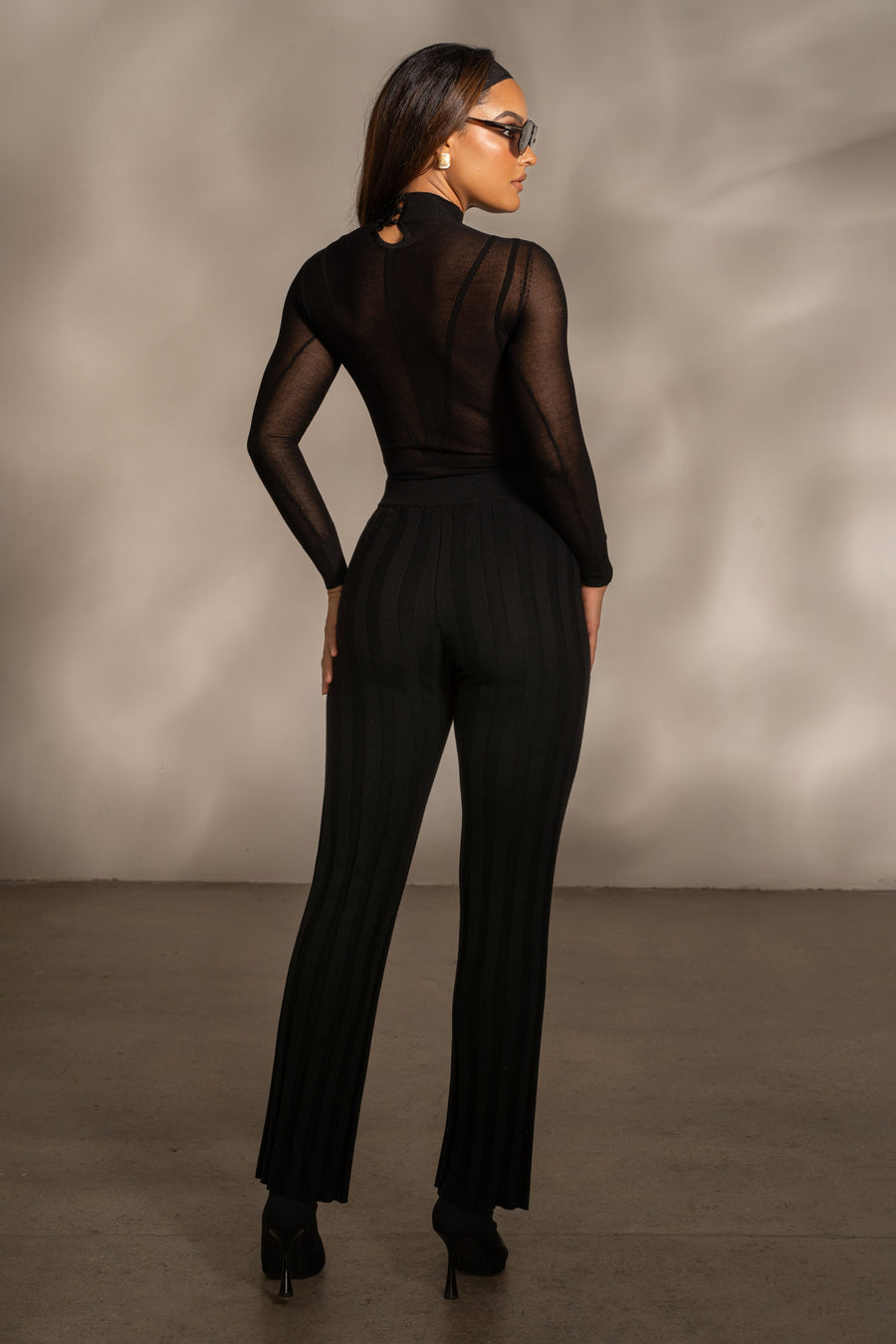 Black Darcey Ribbed Pants