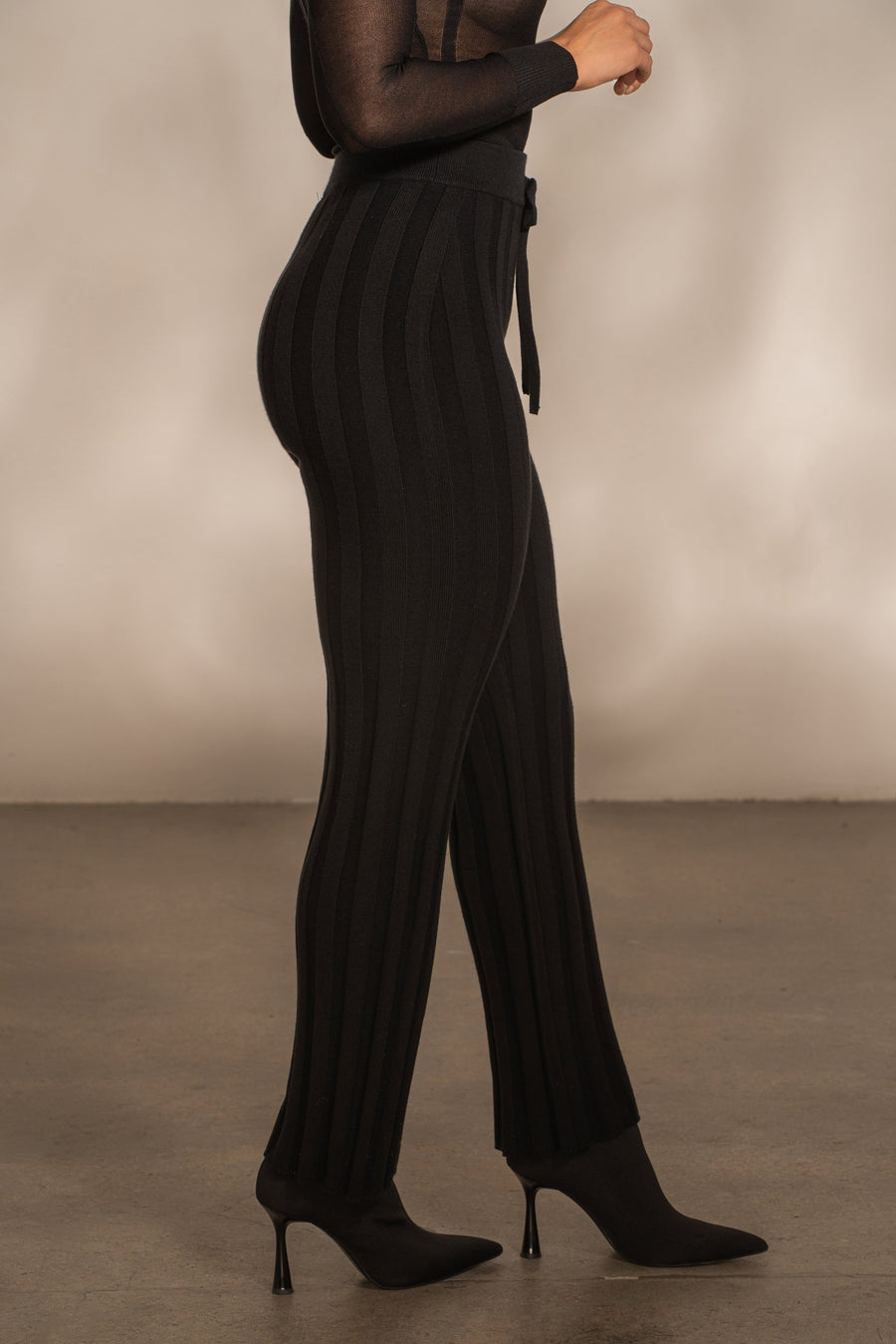 Black Darcey Ribbed Pants