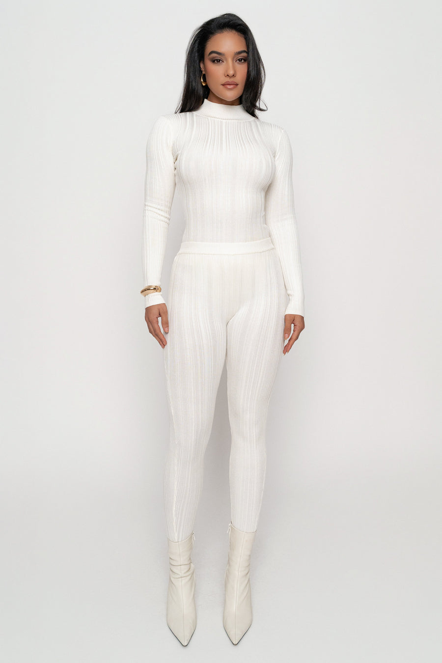 Ivory Ribbed High Waist Leggings