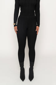 Black Ribbed High Waist Leggings