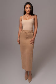 Beige Joy Suede Maxi Skirt
