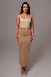 Beige Joy Suede Maxi Skirt