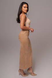 Beige Joy Suede Maxi Skirt